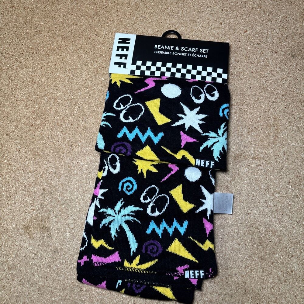 Neff Jacquard Beanie & Scarf Set - NWT Adult One Size Black / Multi - #45337-K9